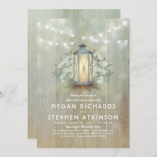 ランタンと赤ちゃんの息のリハーサル素朴ディナー 招待状 (正面/裏面)