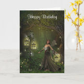 ランタンのバースデー・カードの女性 カード (黄色い花)