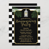 ランタンのモダンのストライプの熱帯引っ越し祝いパーティー 招待状 (正面/裏面)