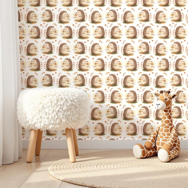ランタンの葉の生垣の楽園 森のハリネズミ デコレーション 壁紙 (Where Every Wall Tells a Woodland Bedtime Story.🍂🦔✨)