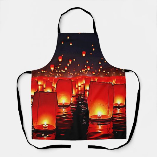 ランタンの魔法の夜の浮遊デザイン エプロン (正面)