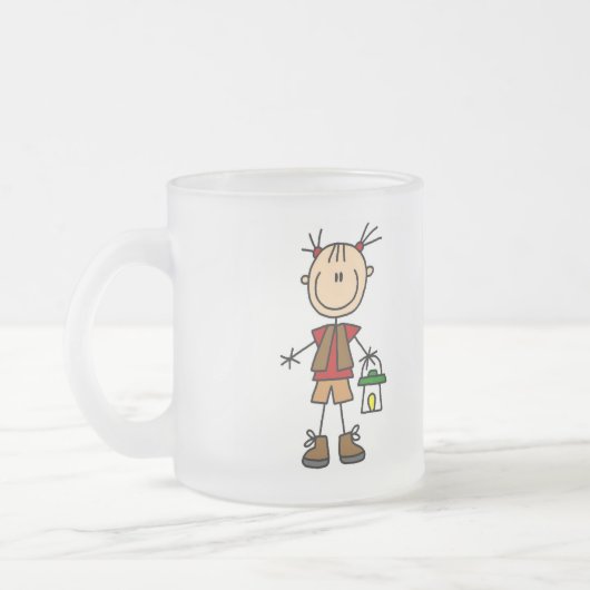 ランタンのTシャツおよびギフトを持つキャンプの女の子 フロストグラスマグカップ (左)