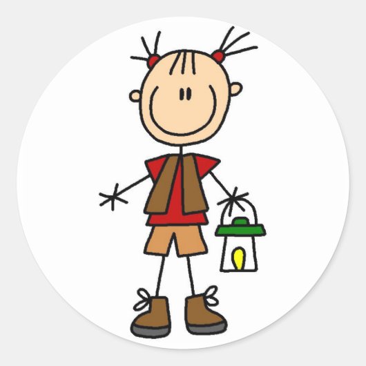 ランタンのTシャツおよびギフトを持つキャンプの女の子 ラウンドシール (正面)