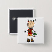 ランタンのTシャツおよびギフトを持つキャンプの女の子 缶バッジ (正面&裏面)