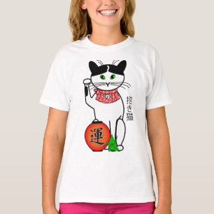 ランタンのTシャツを持つ幸運な猫 Tシャツ