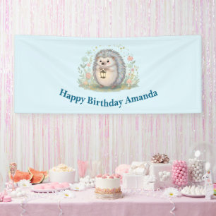 ランタンを持ったかわいいハリネズミの誕生日 横断幕
