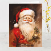 ランタンを持ったサンタクロース カード (黄色い花)