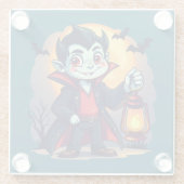 ランタンを持つかわいい吸血鬼 ハロウィン ガラスコースター (裏面)