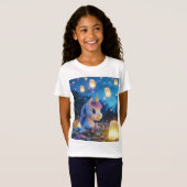 ランタンを持つかわいい魔法のユニコーンTシャツ Tシャツ (正面フル)