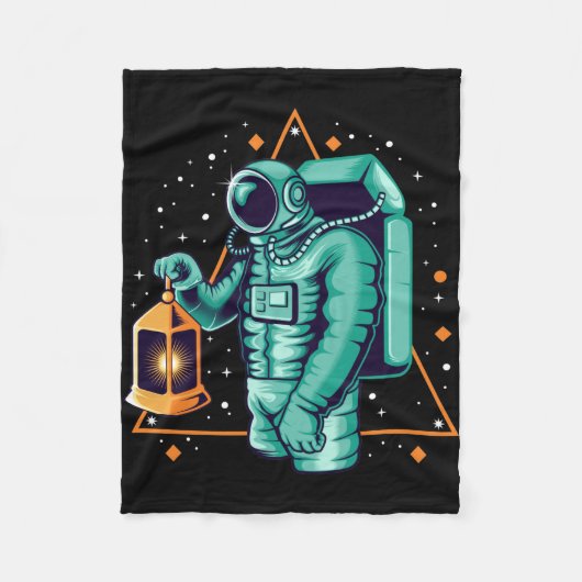 ランタンを持つ宇宙飛行士 フリースブランケット (正面)