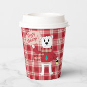 ランタンを持つ漫画の北極グマ |赤い格子  紙コップ (裏面)