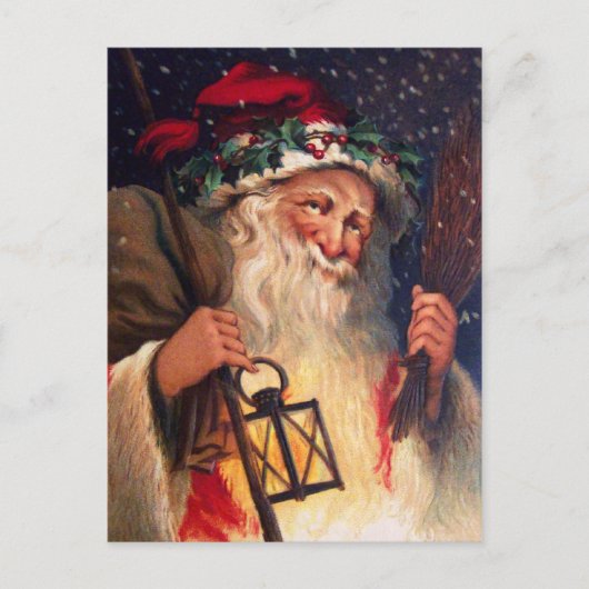 ランタンを持つ父クリスマス シーズンポストカード (正面)