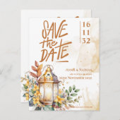 ランタンイエローフローラ秋の結婚式保存日 案内ポストカード (正面/裏面)