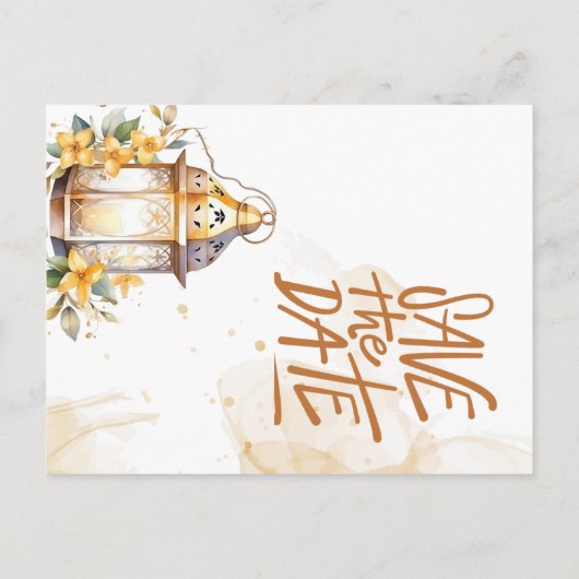 ランタンイエローフローラ秋の結婚式保存日 案内ポストカード (裏面)