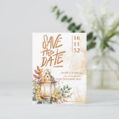 ランタンイエローフローラ秋の結婚式保存日 案内ポストカード (スタンド正面)