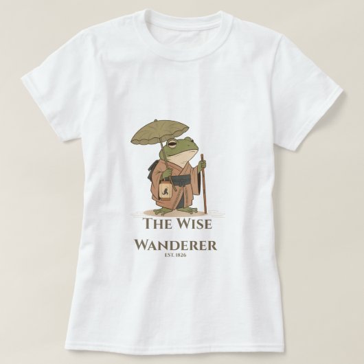 ランタンイラストが可愛い賢い旅するカエル Tシャツ (デザイン正面)
