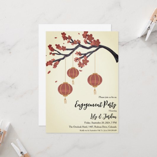 ランタンインツリーバックヤード婚約パーティ 招待状 (正面/裏面インサイチュ)