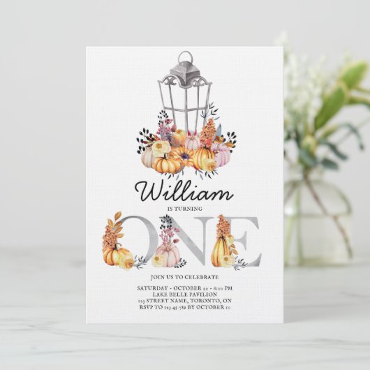 ランタンウォーターカラー秋の第1誕生日 招待状 (スタンド正面)