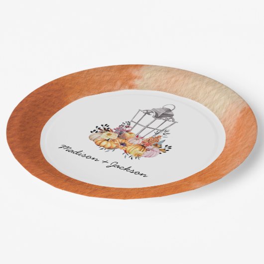 ランタンウォーターカラー秋パーソナライズされた ペーパープレート (アングル)