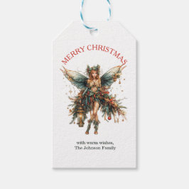 ランタンエレガントのクリスマスを持つ休日の妖精 ギフトタグ