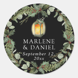 ランタンエレガントウィンターホワイトnレッドホリー封筒 ラウンドシール