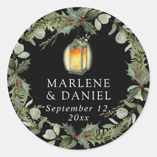 ランタンエレガントウィンターホワイトnレッドホリー封筒 ラウンドシール (正面)