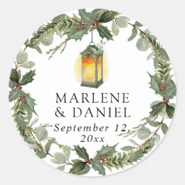 ランタンエレガントウィンターホワイトnレッドホリー封筒 ラウンドシール