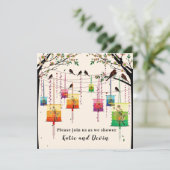ランタンカラフルさくらんぼツリーバードウェディングシャワー 招待状 (スタンド正面)