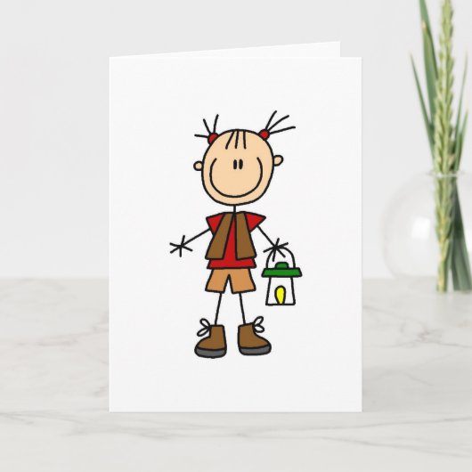 ランタンカードとキャンプしている女の子 カード (正面)