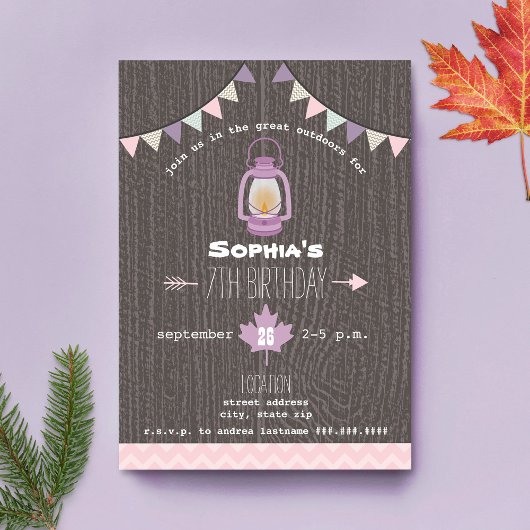 ランタンキャンプアウトドアウィルダネスバースデーパーティー 招待状