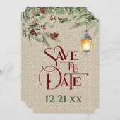 ランタンシンプルの付いた結婚冬 セーブザデート (正面/裏面)