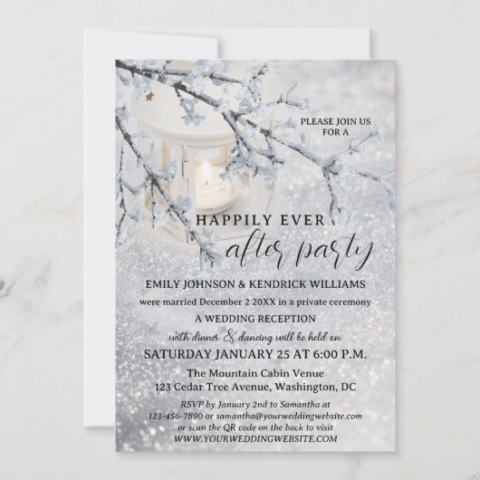 ランタンスノーウィンターエロペウェディングレセプションのみ 招待状 (正面)