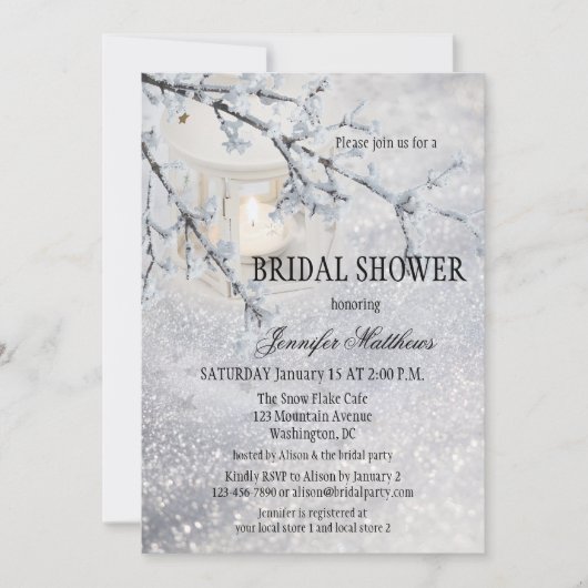 ランタンスノーウィンターブライダルシャワー招待 招待状 (正面)