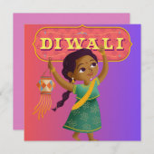 ランタンディワリ付きカラフルカスタマイズ女の子 シーズンカード (正面/裏面)