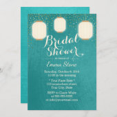 ランタンブライダルシャワーモダンティール（緑がかった色）グリーン 招待状 (正面/裏面)