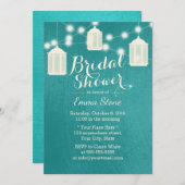 ランタンモダンエレガントティール（緑がかった色）ブライダルシャワー 招待状 (正面/裏面)