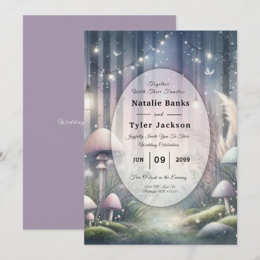 ランタンライトの夢のような魔法の森のウェディング 招待状 (正面/裏面)