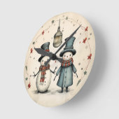 ランタンライトコンパニオン – ヴィンテージ雪だるま ラウンド壁時計 (傾斜)