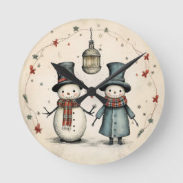ランタンライトコンパニオン – ヴィンテージ雪だるま ラウンド壁時計