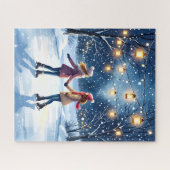 ランタンライト下の魔法の冬の氷スケートで滑る ジグソーパズル (横)