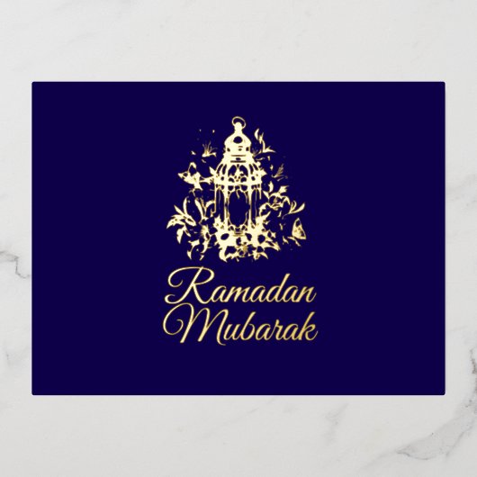 ランタンラグジュアリーゴールドフォイルラマダンムバラクカード 箔シーズンポストカード (正面)