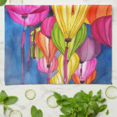 ランタン中国のの水彩画素晴らし術 キッチンタオル (折り畳み)