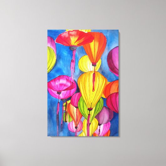 ランタン中国のの水彩画素晴らし術 キャンバスプリント (正面)