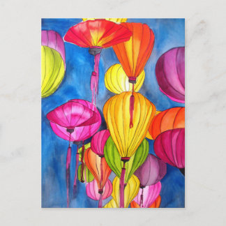 ランタン中国のの水彩画素晴らし術 ポストカード