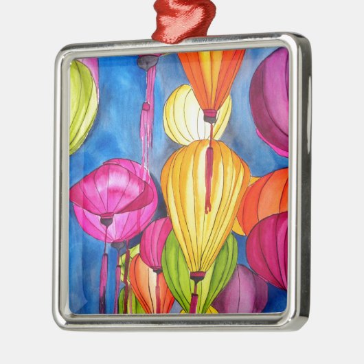 ランタン中国のの水彩画素晴らし術 メタルオーナメント (左)