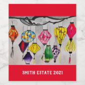 ランタン中国のウォーターカラーアート ワインラベル (シングルラベル)