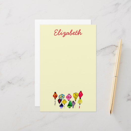 ランタン中国のカラフル 便箋 (正面/裏面インサイチュ)