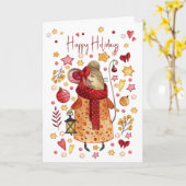 ランタン付きクリスマスガールマウス カード (黄色い花)