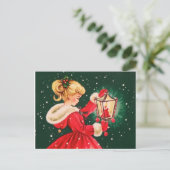 ランタン付きヴィンテージクリスマスガール シーズンポストカード (スタンド正面)