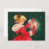 ランタン付きヴィンテージクリスマスガール シーズンポストカード (正面/裏面)